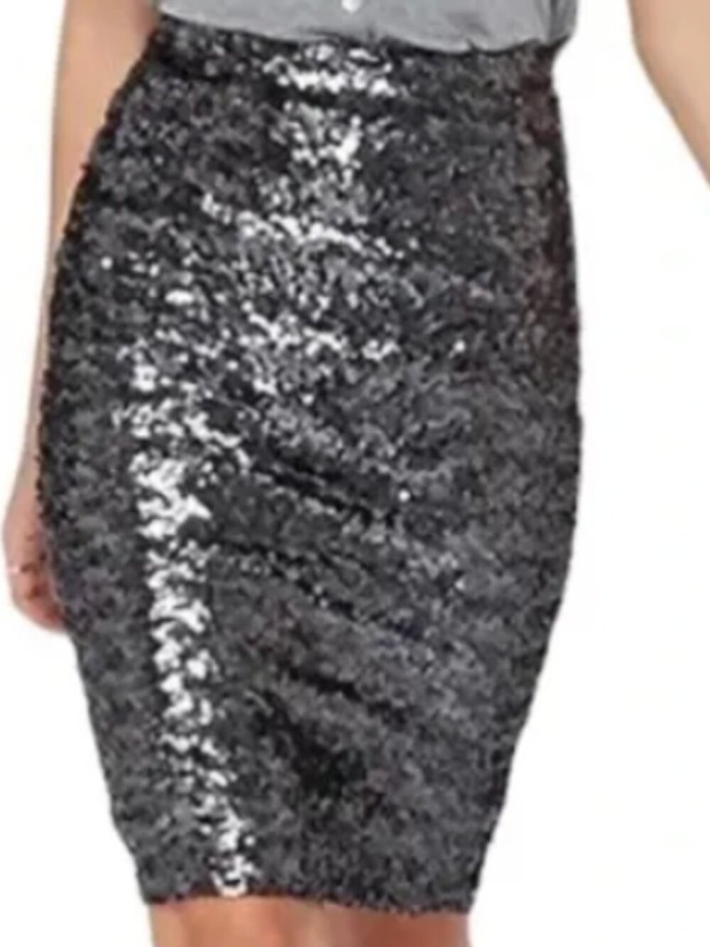 BB Dakota Skirt Silver Sequin Black Lined Sparkle Large